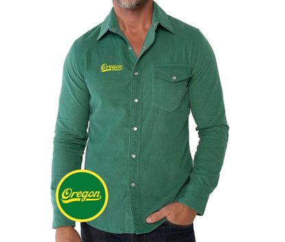 Oregon - Corduroy Pearl Snap - Script - Green