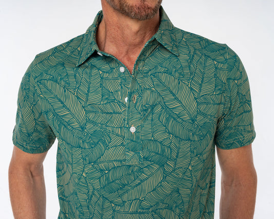 Performance Sport Range Polo - Tropical Palm Print - Olive