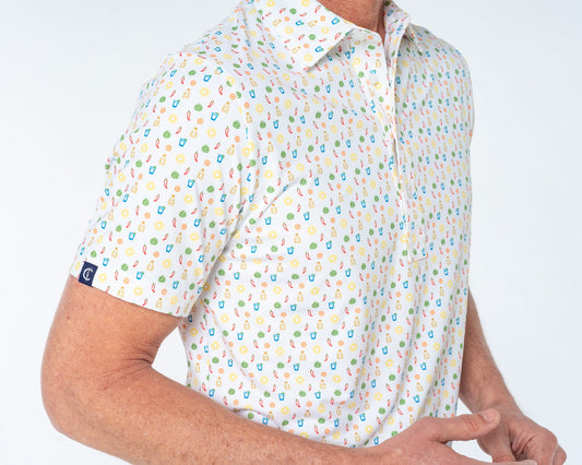 Performance Sport Range Polo - Spicy Marg Print - White