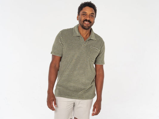 Terrycloth Polo - Dean Stripe - Olive