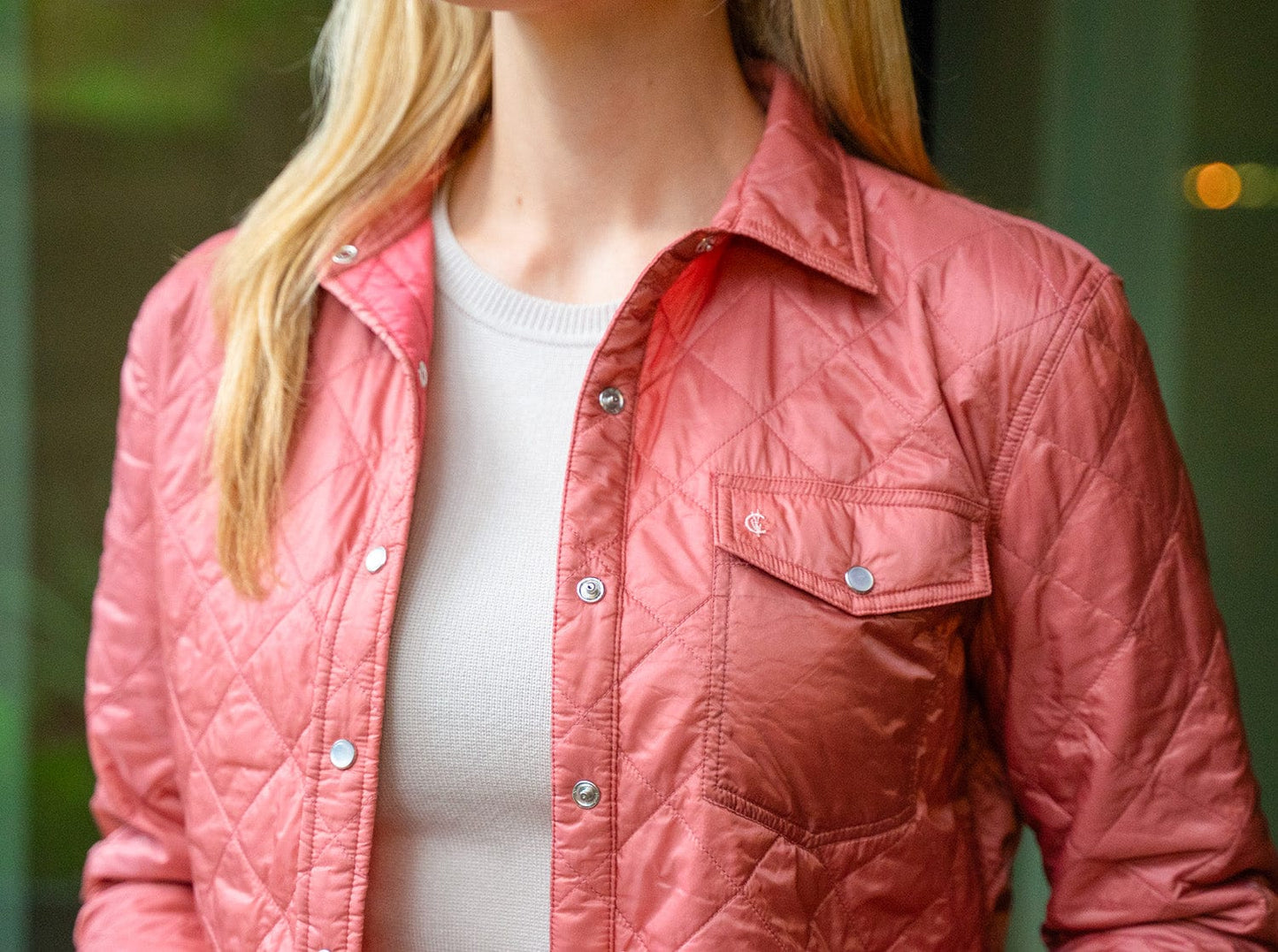 Women's Quilted Shacket - Contrast Lining - English Rose