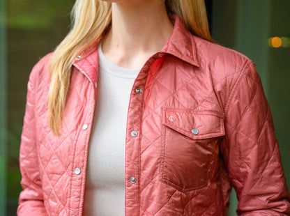 Women's Quilted Shacket - Contrast Lining - English Rose