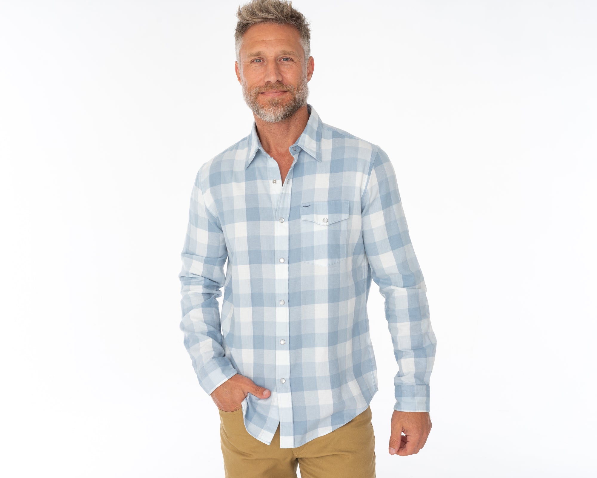 Flannel Pearl Snap - Light Blue Buffalo Check