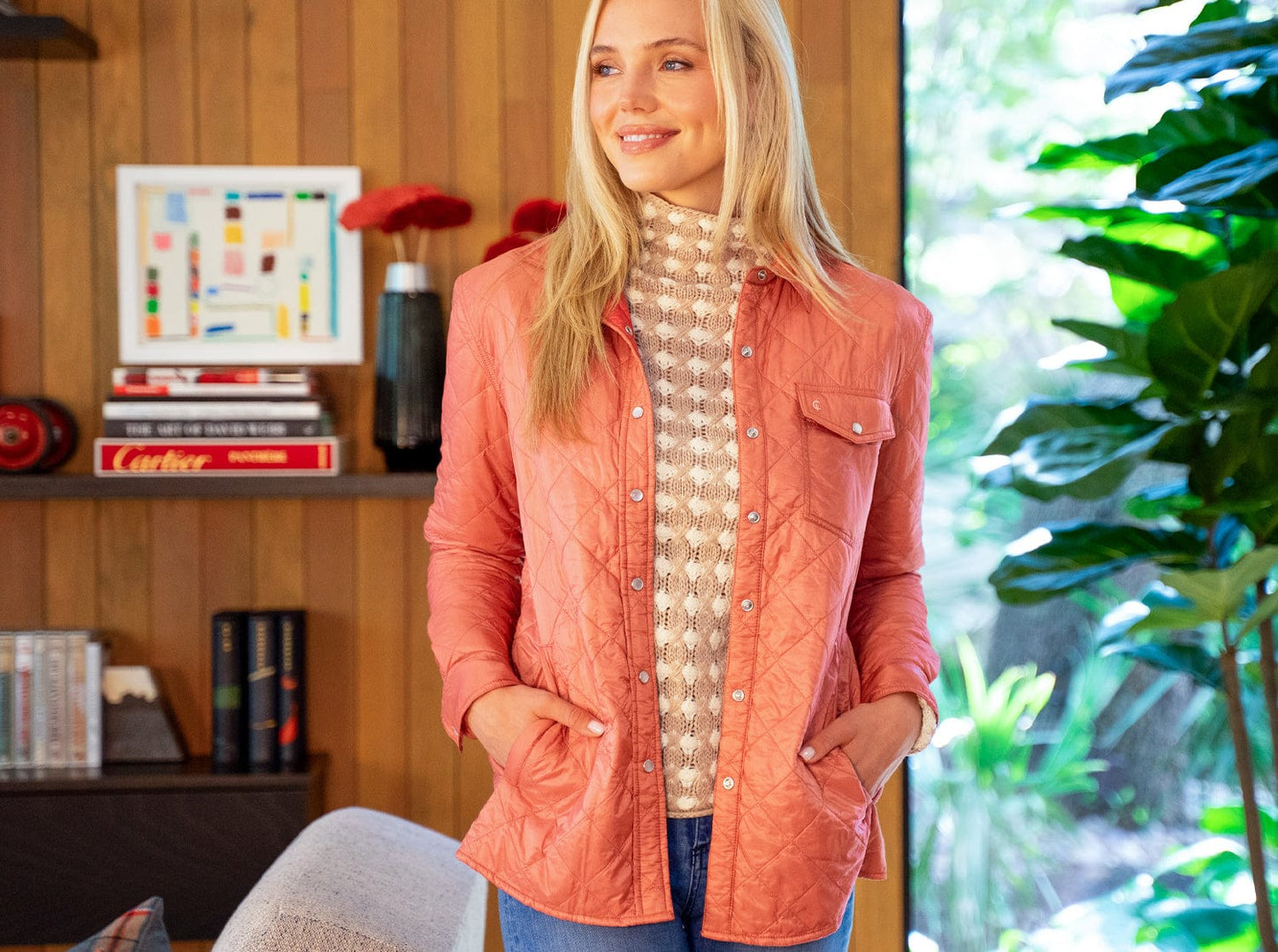 Women's Quilted Shacket - Contrast Lining - English Rose