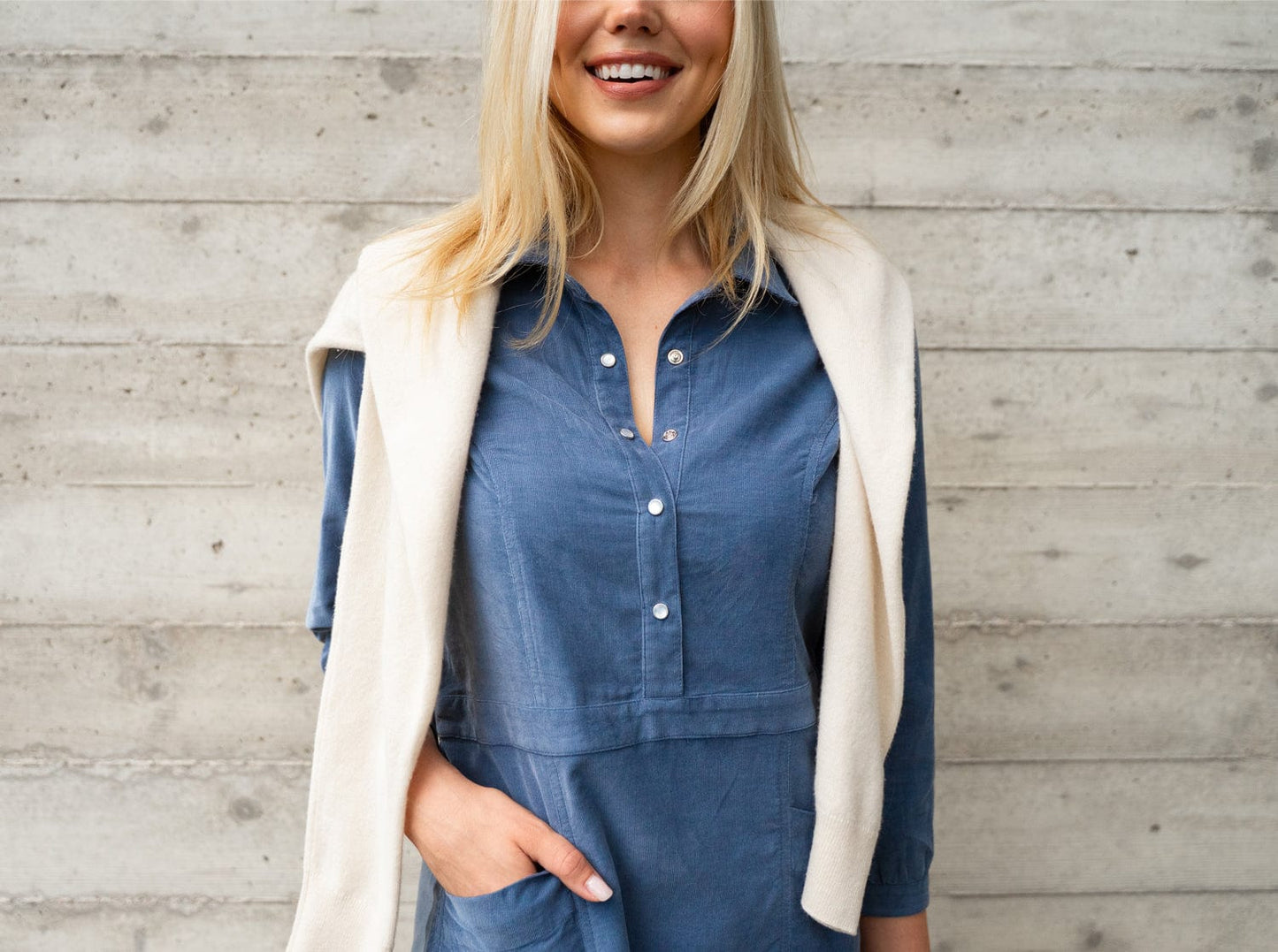 Annie Corduroy Dress - Slate Blue