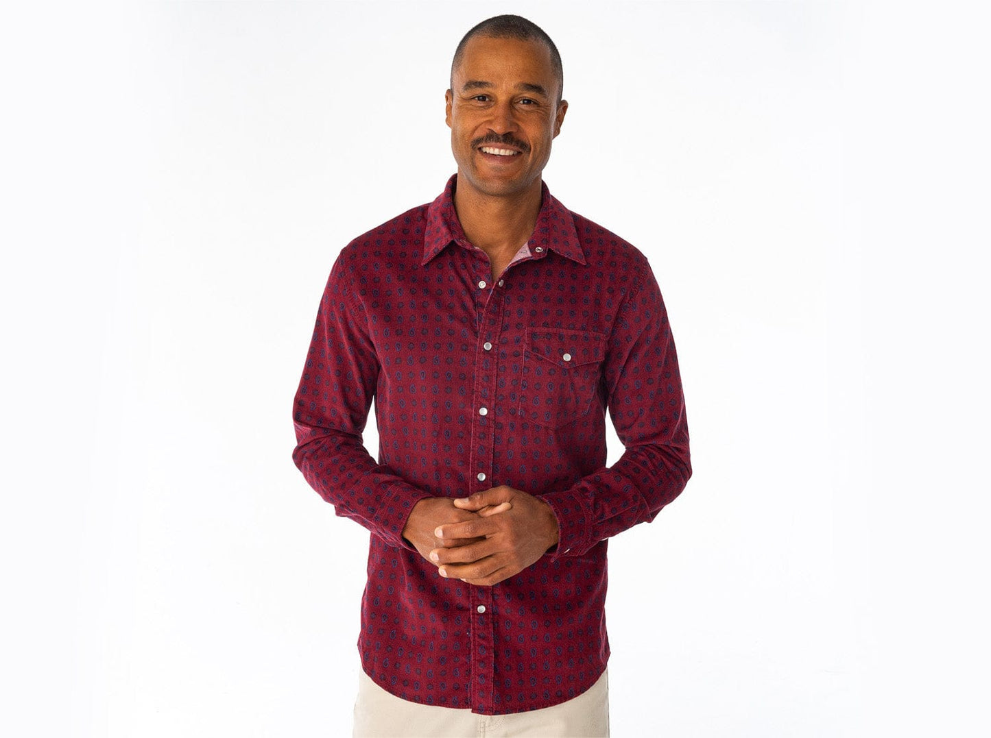 Corduroy Pearl Snap - Bandit Print - Wine