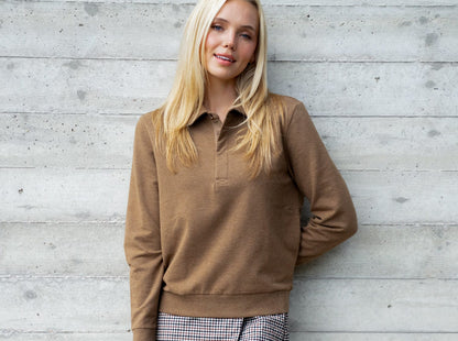 Women's Collared Sweatshirt - Heather Brown