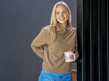 Women's Collared Sweatshirt - Heather Brown