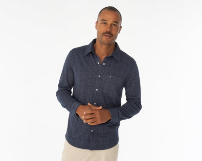 Chill-Knit Plaid Pearl Snap - Navy Jacquard