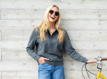 Women's Collared Sweatshirt - Heather Charcoal