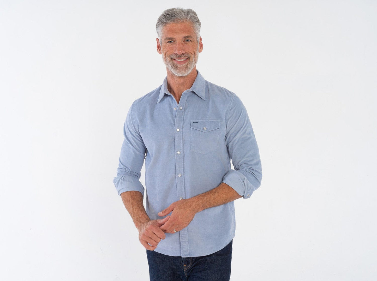 Corduroy Pearl Snap - Iced Blue