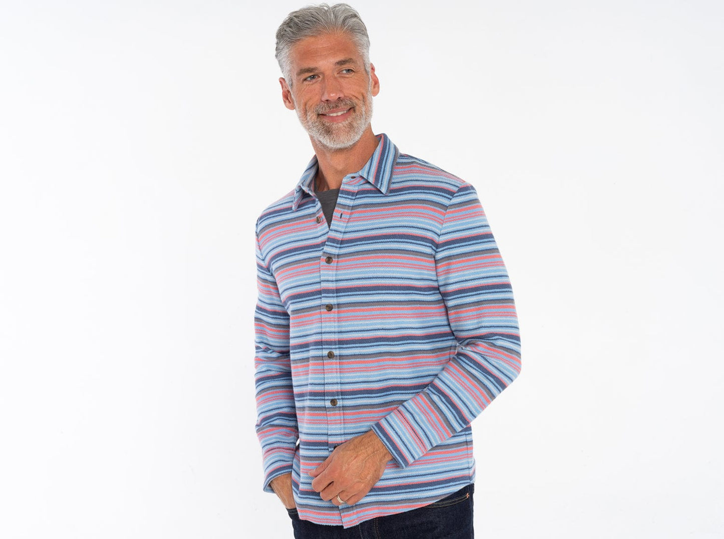 Mexicali Knit Overshirt - Blue Multi Stripe