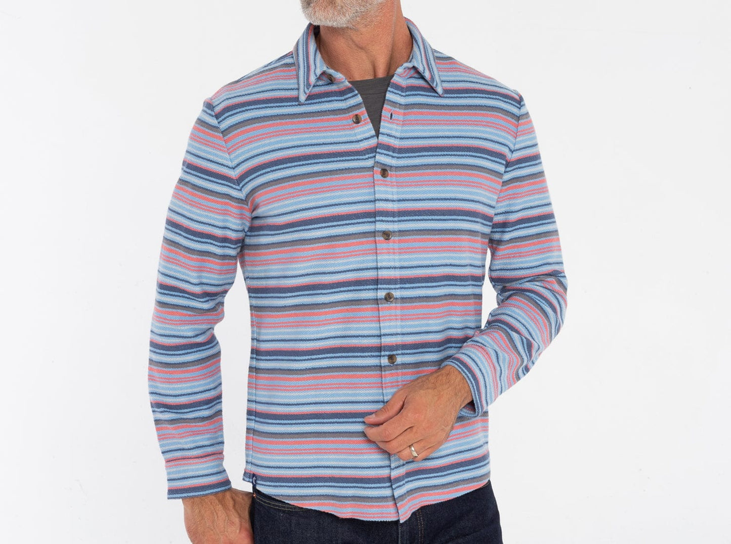 Mexicali Knit Overshirt - Blue Multi Stripe