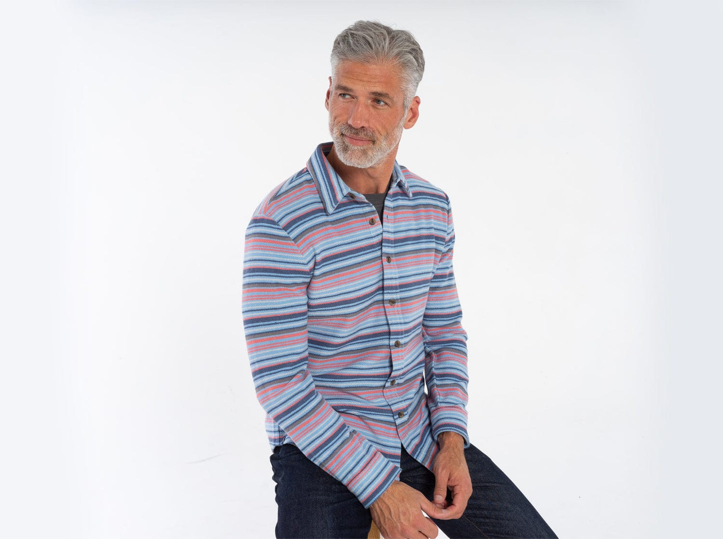 Mexicali Knit Overshirt - Blue Multi Stripe