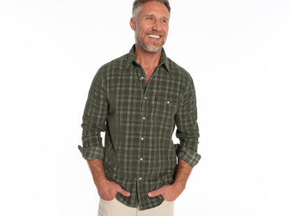 Corduroy Pearl Snap - Olive Plaid