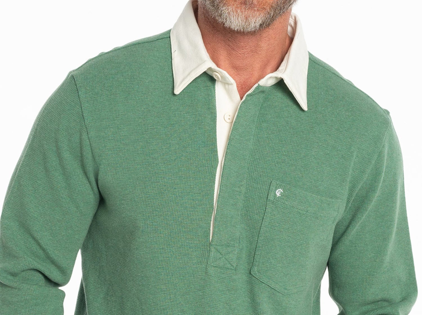 Criquet Waffle Rugby Shirt in Heather Green, view 6