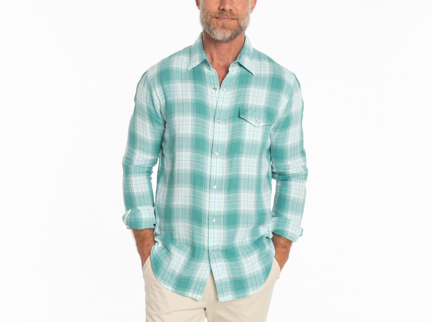 Double Cloth Flannel Pearl Snap - Jade