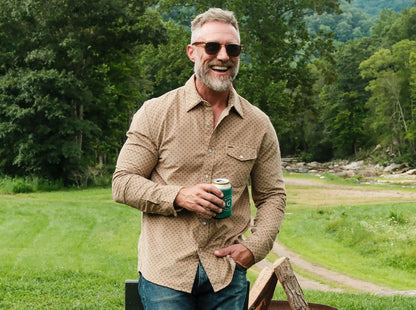 Corduroy Pearl Snap - Star Geo Print - Khaki