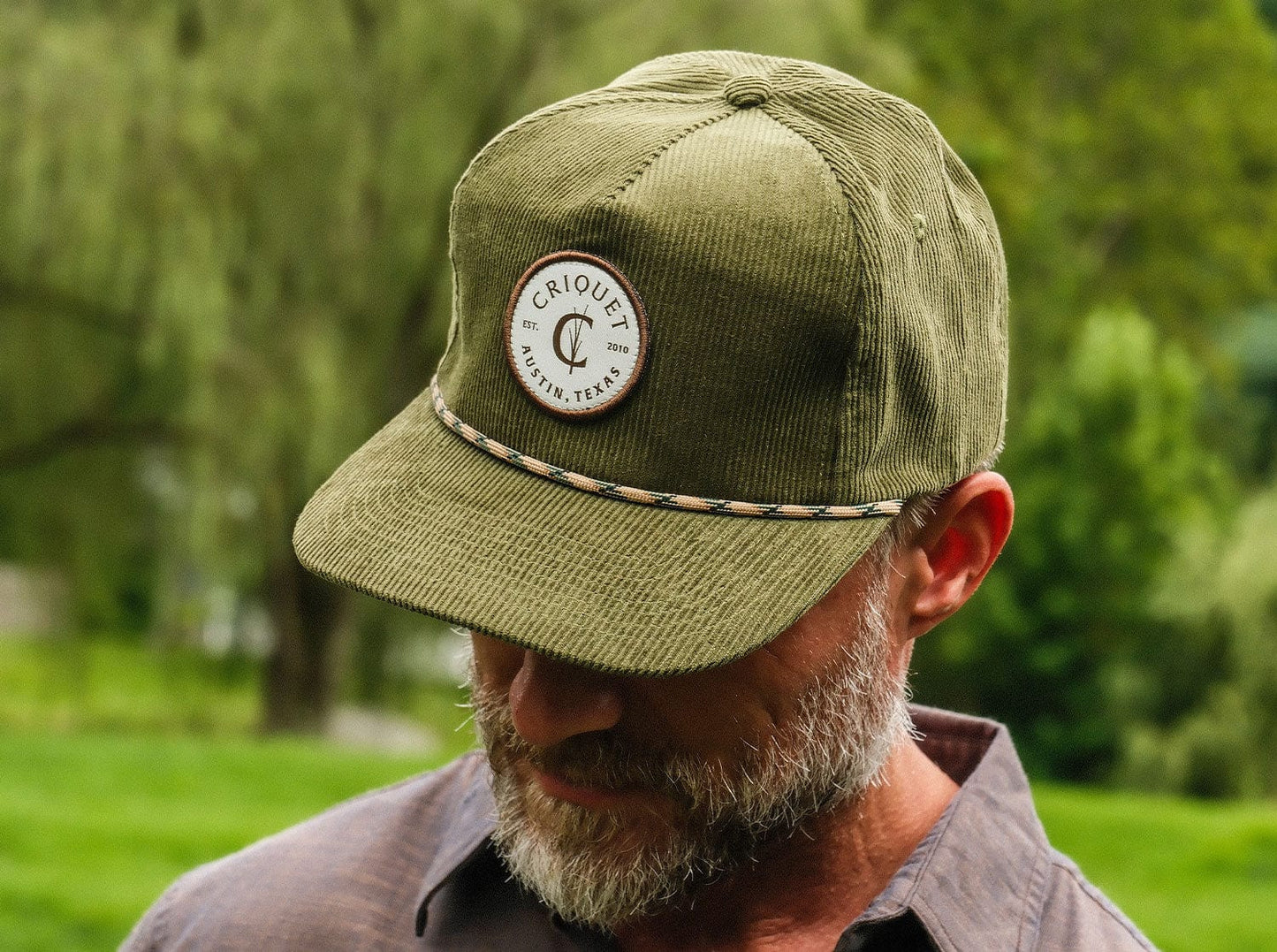 Throwback Hat - Badge Patch with Multi Rope - Olive Corduroy