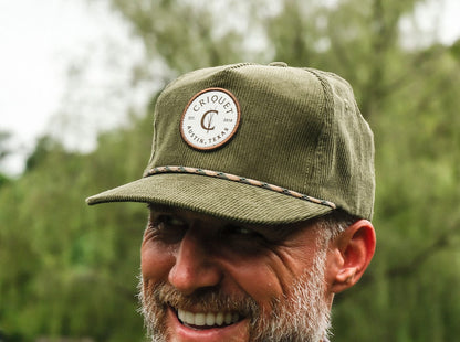 Throwback Hat - Badge Patch with Multi Rope - Olive Corduroy