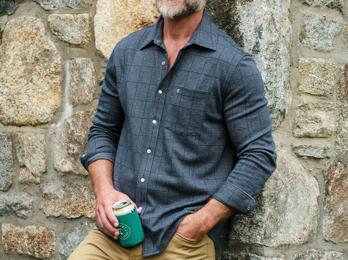 Chill-Knit Plaid Pearl Snap - Navy Jacquard