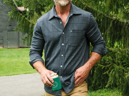 Chill-Knit Plaid Pearl Snap - Navy Jacquard