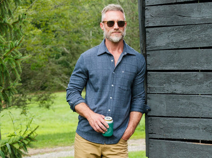 Chill-Knit Plaid Pearl Snap - Navy Jacquard