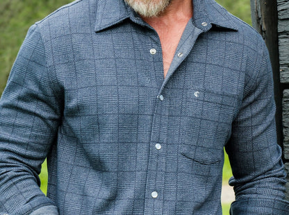 Chill-Knit Plaid Pearl Snap - Navy Jacquard