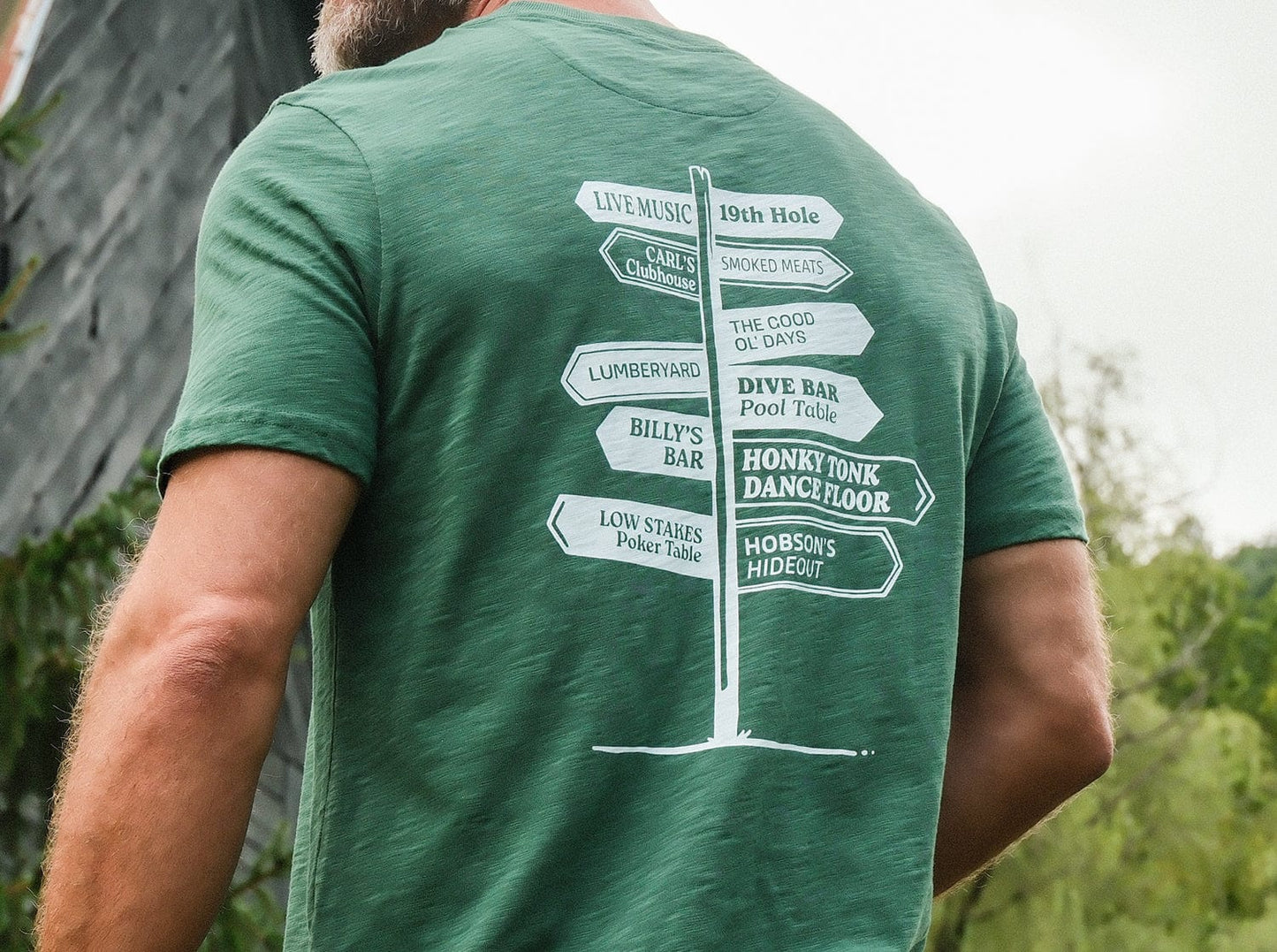 Slub Graphic T-Shirt - Sign - Hunter Green