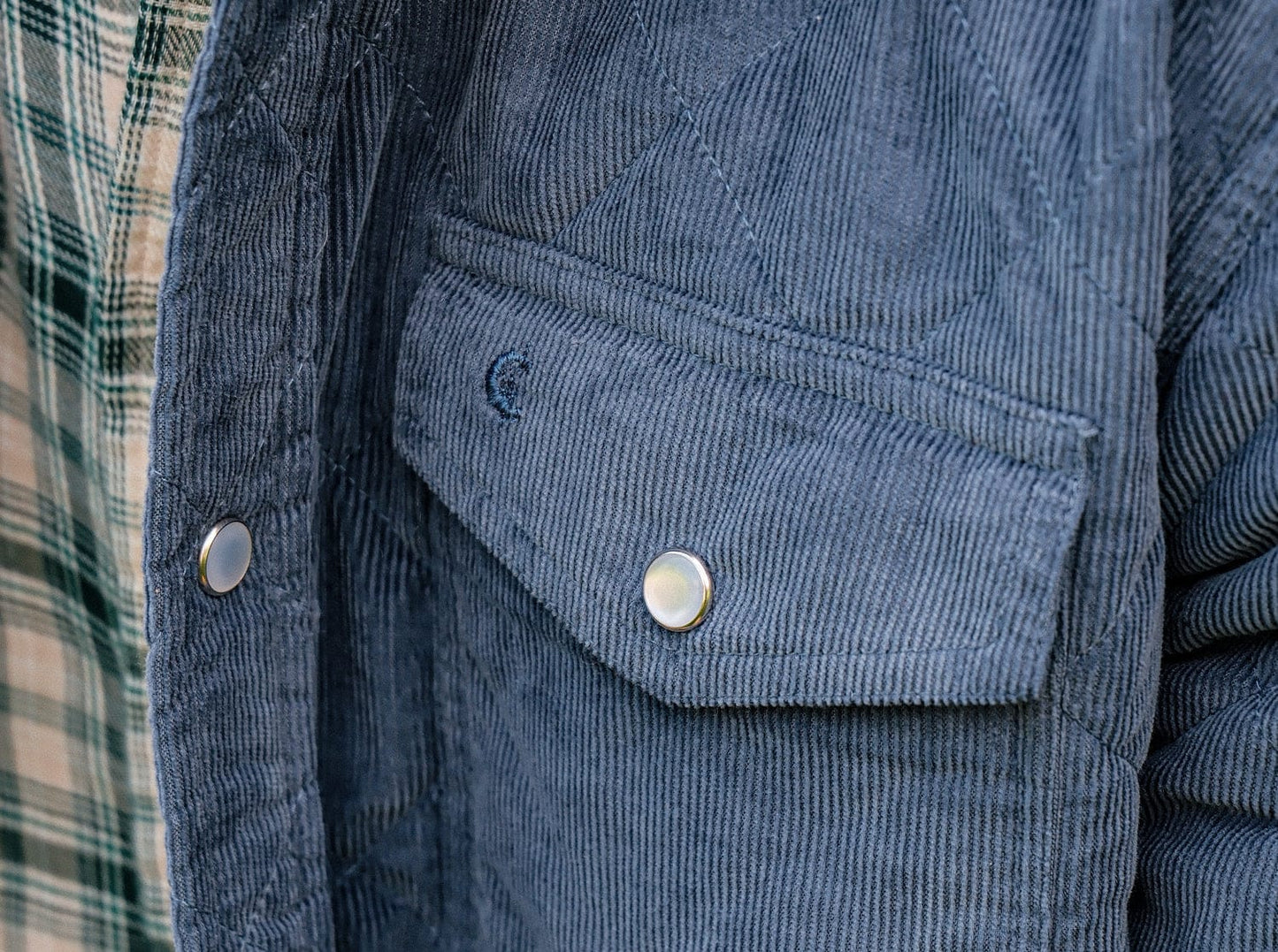 Corduroy Quilted Shacket - Slate Blue