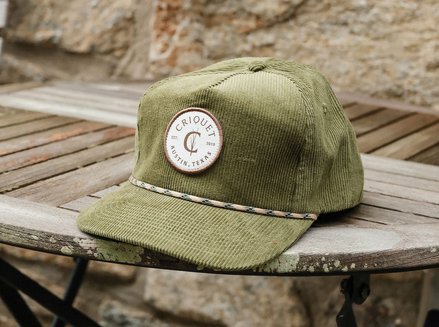 Throwback Hat - Badge Patch with Multi Rope - Olive Corduroy