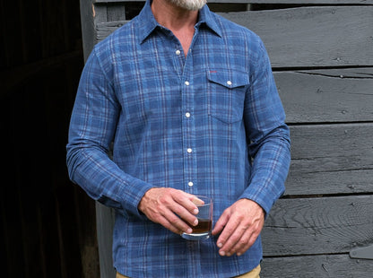 Corduroy Pearl Snap - Dusty Blue Plaid