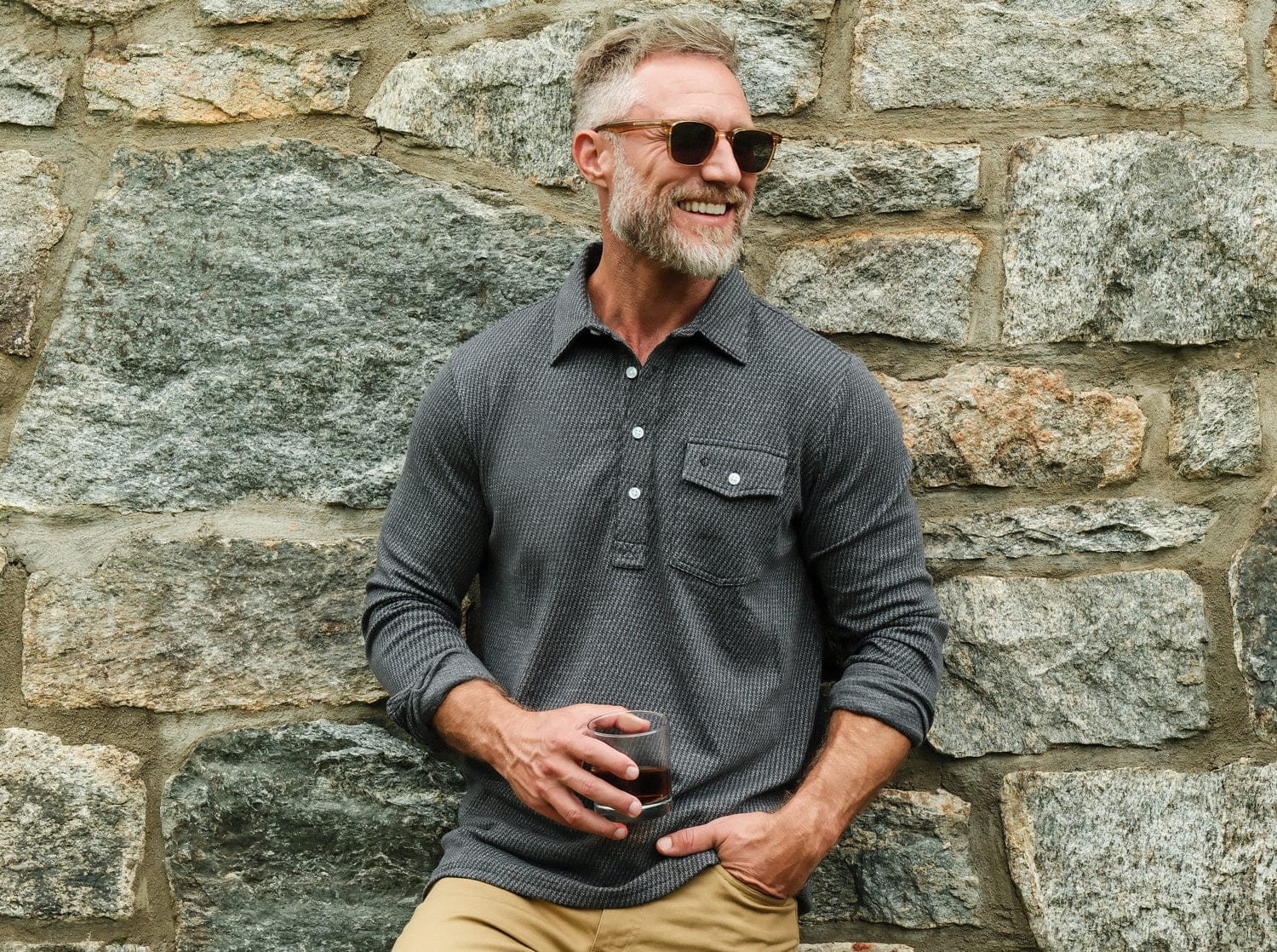 Criquet Houndstooth Long Sleeve Players Shirt in Dark Slate, view 1