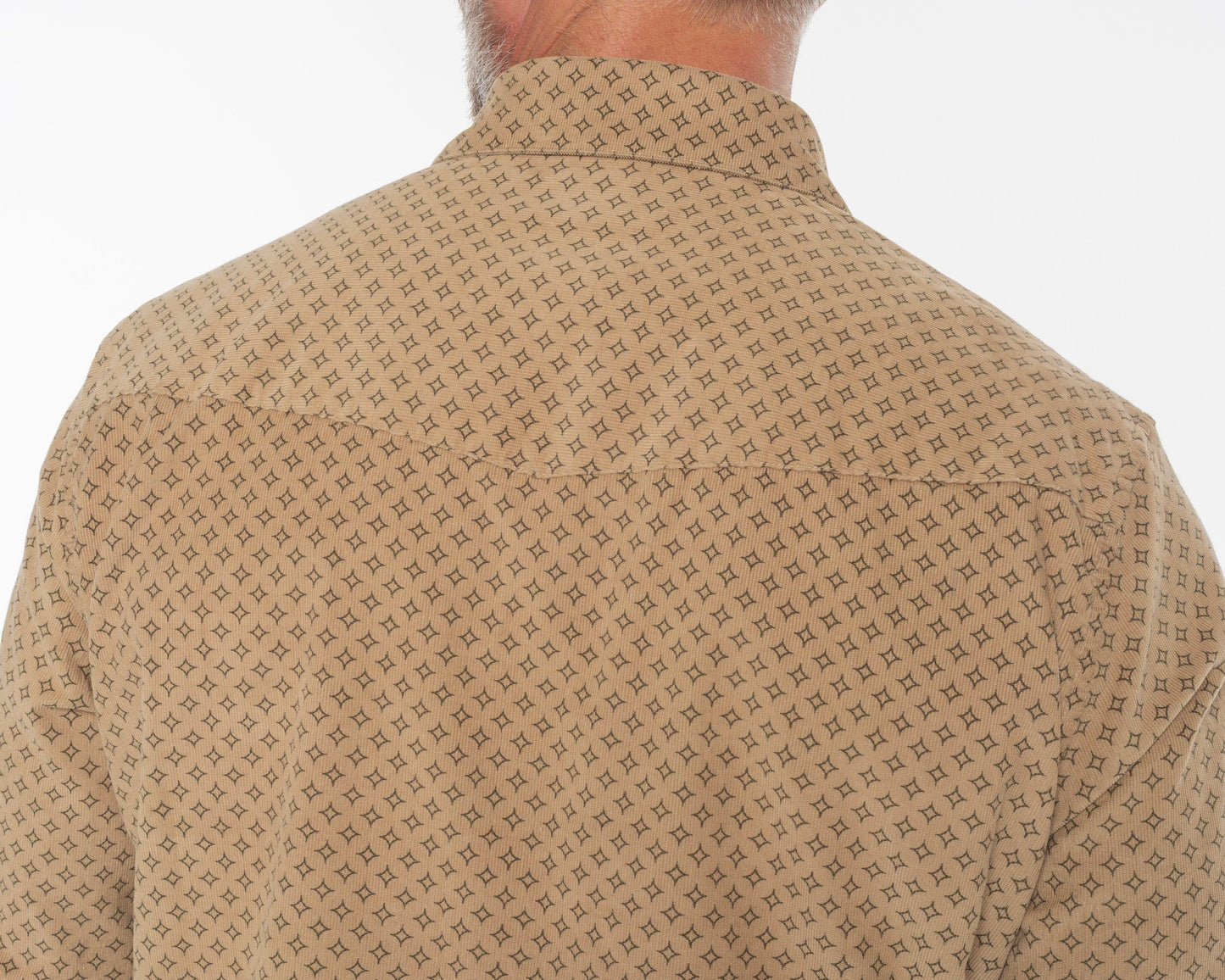 Corduroy Pearl Snap - Star Geo Print - Khaki