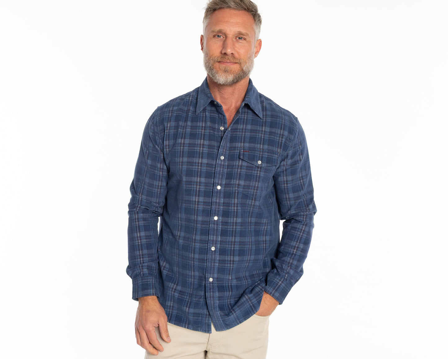 Corduroy Pearl Snap - Dusty Blue Plaid