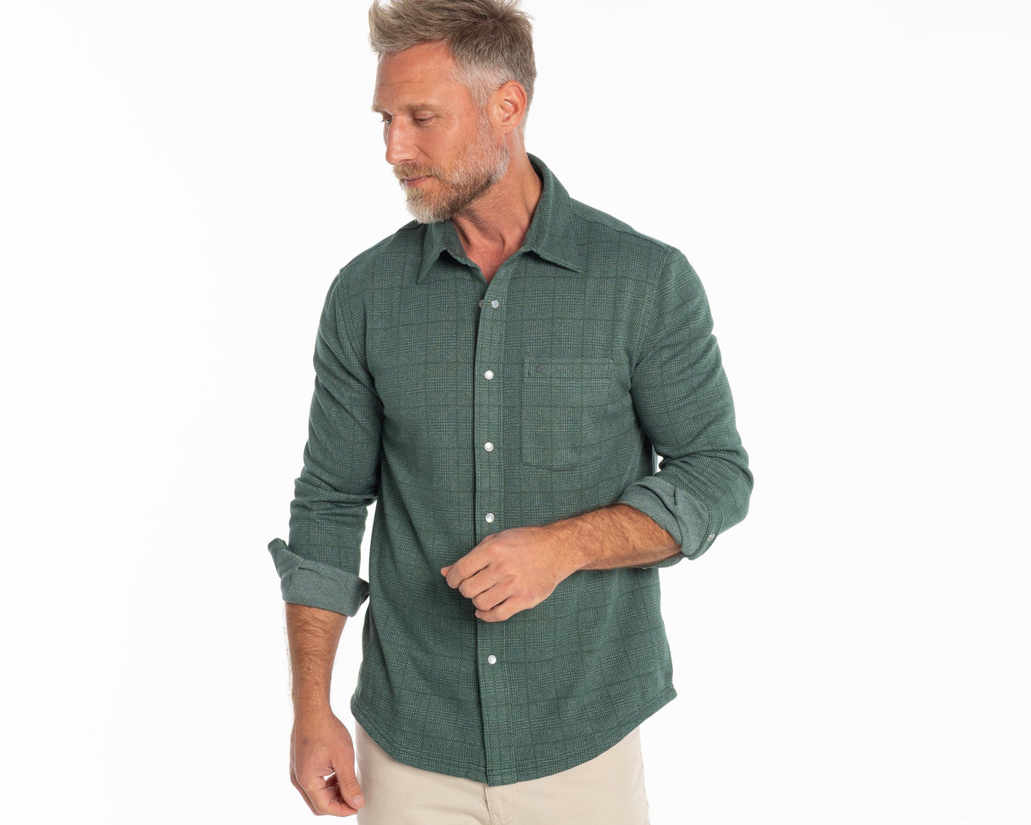 Chill-Knit Plaid Pearl Snap - Green Jacquard