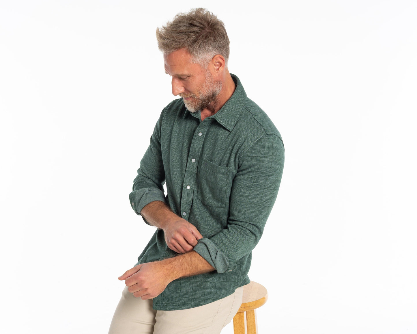 Chill-Knit Plaid Pearl Snap - Green Jacquard