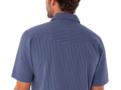Short Sleeve Performance Pearl Snap - Dusty Blue Seersucker