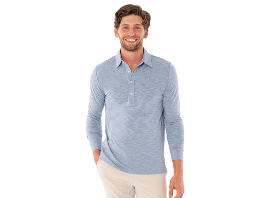 Criquet brrr° Long Sleeve Range Polo in Bluestone, studio photo