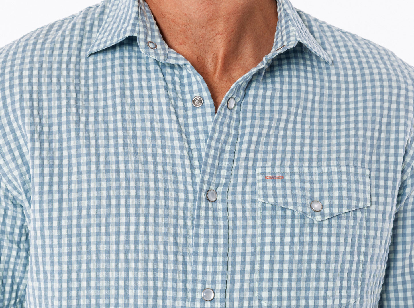 Performance Pearl Snap Button Down - Gingham Seersucker - Blue