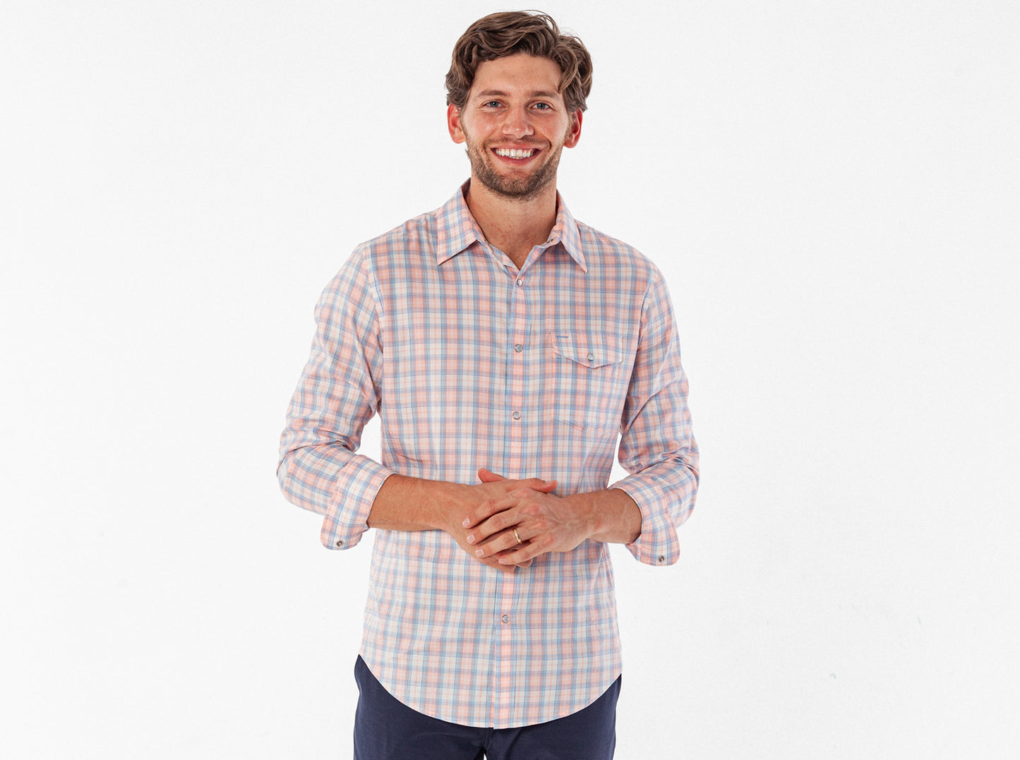 Performance Long Sleeve Pearl Snap - Peachy Plaid