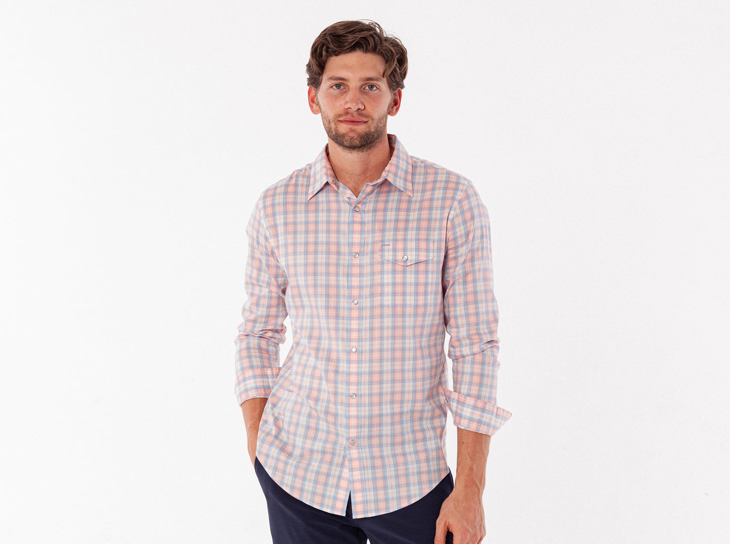 Performance Long Sleeve Pearl Snap - Peachy Plaid