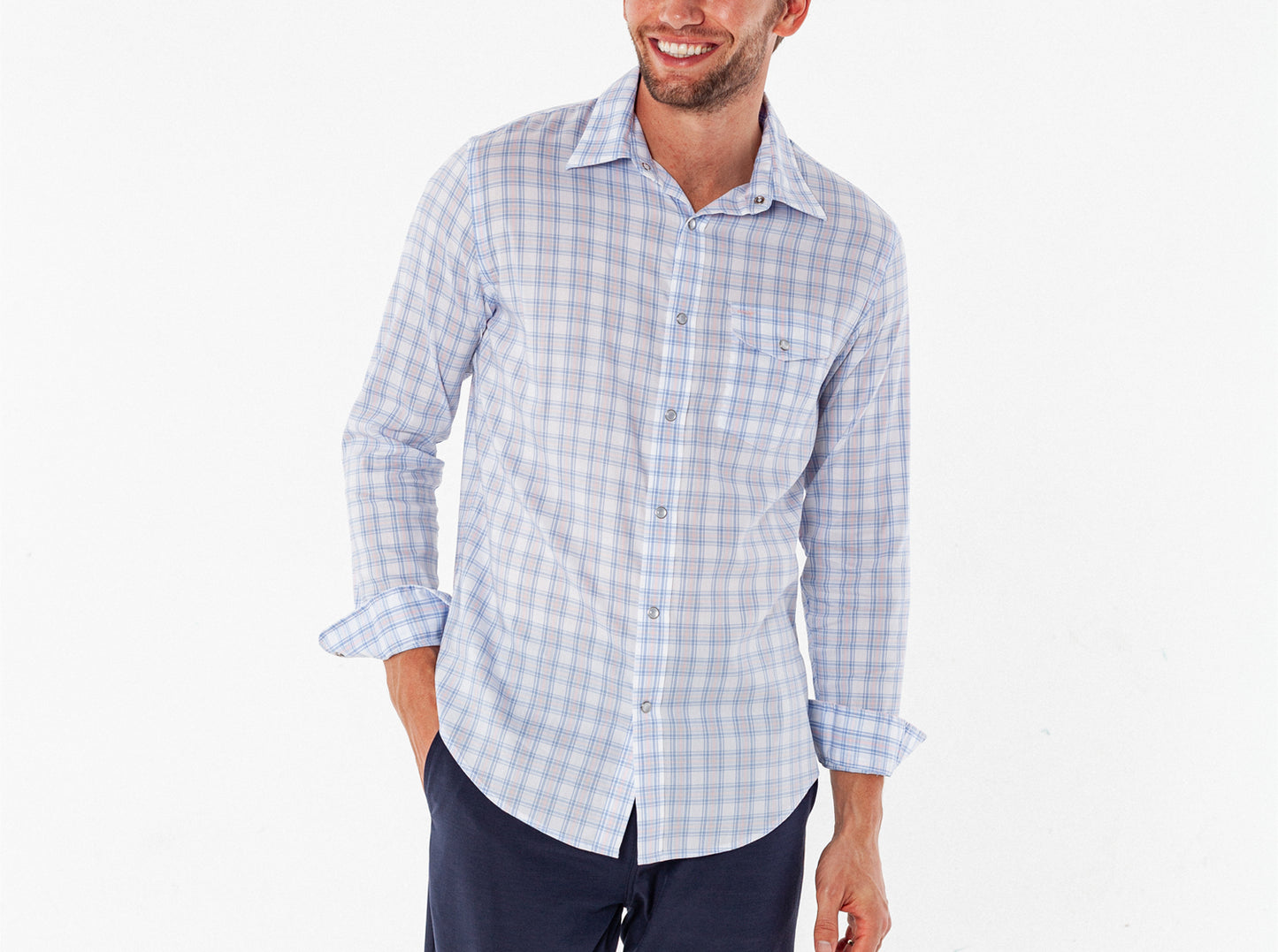 Performance Long Sleeve Pearl Snap - White Heron Check