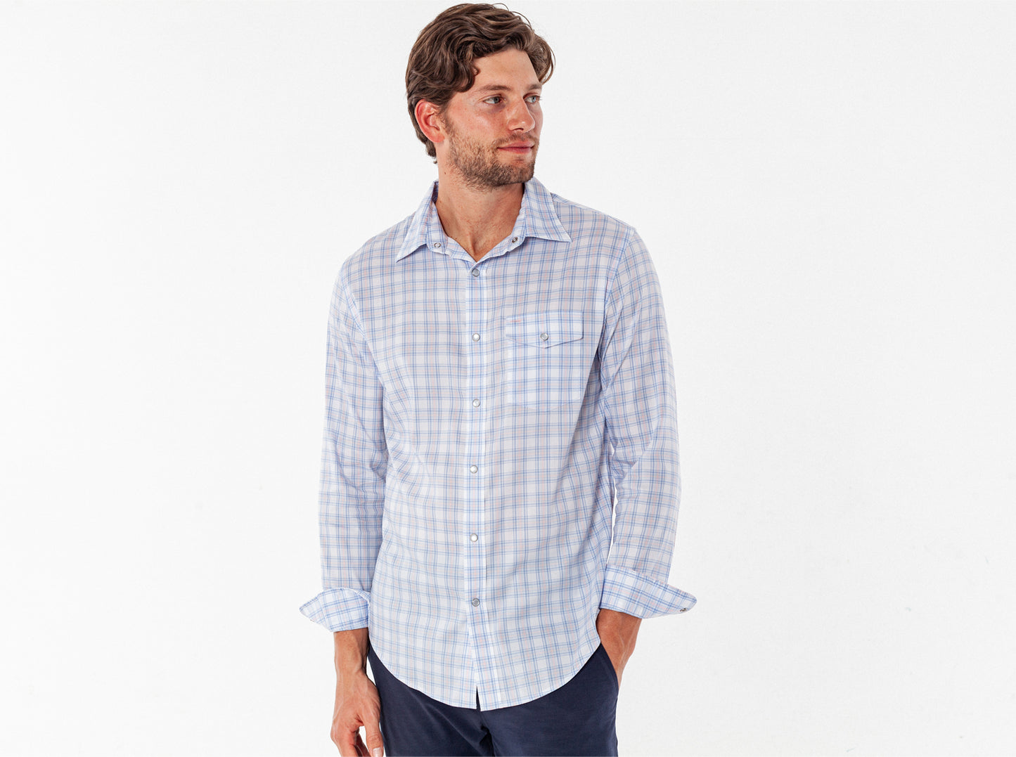 Performance Long Sleeve Pearl Snap - White Heron Check