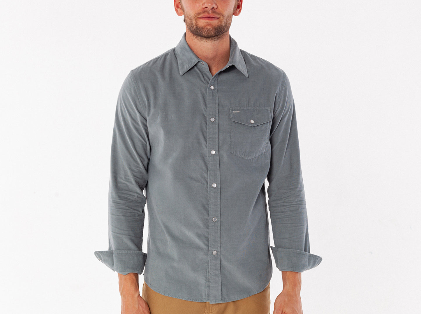 Spring Weight Corduroy Pearl Snap - Stormy Weather