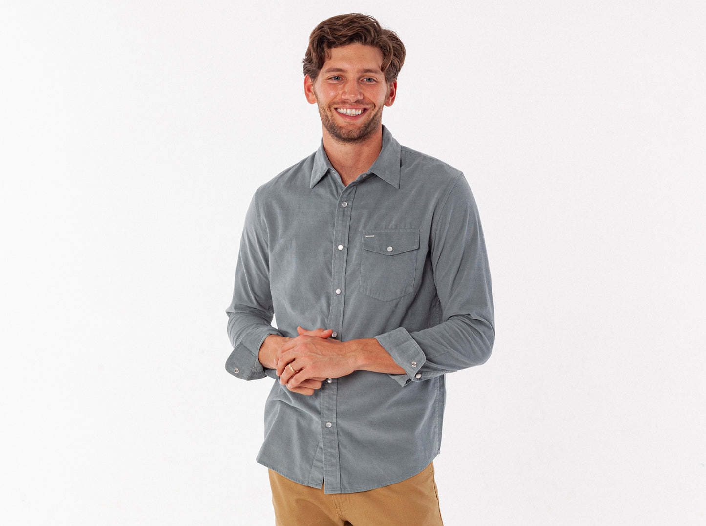 Spring Weight Corduroy Pearl Snap - Stormy Weather