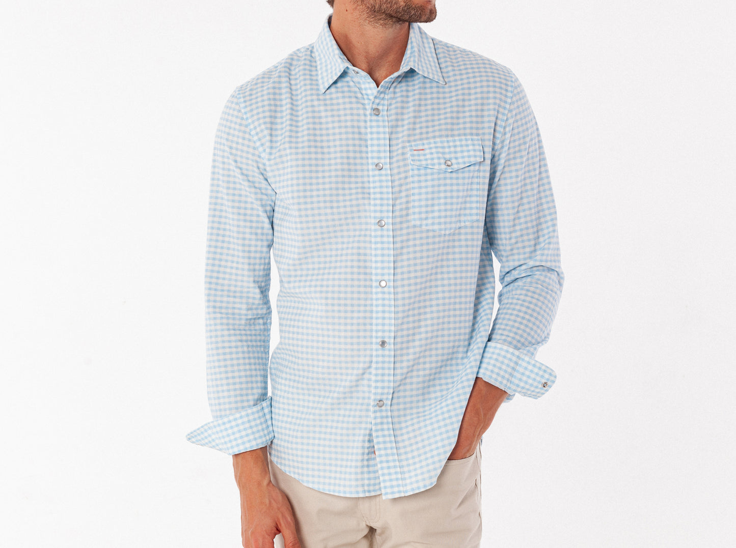Spring Weight Corduroy Pearl Snap - Gingham Print - Sky