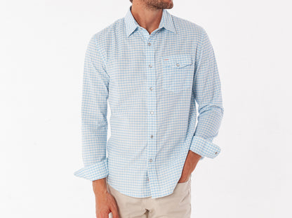 Spring Weight Corduroy Pearl Snap - Gingham Print - Sky