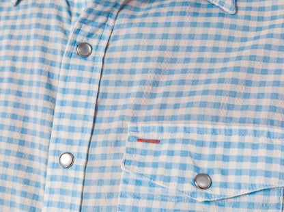 Spring Weight Corduroy Pearl Snap - Gingham Print - Sky