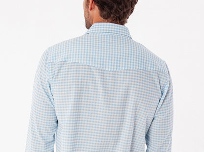 Spring Weight Corduroy Pearl Snap - Gingham Print - Sky